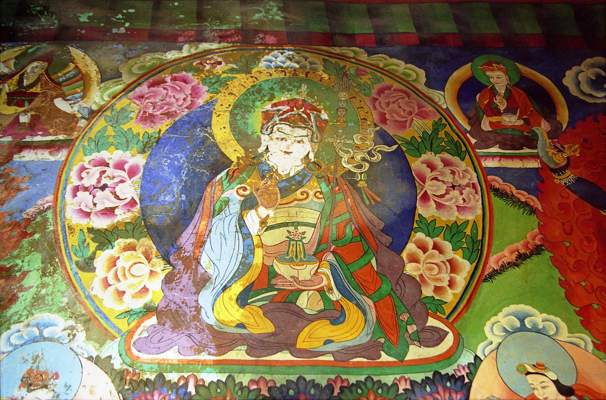 108 Marpha Gompa Padmasambhava Painting The young monk told me the paintings on the walls of the Marpha Gompa were over 300 years old, including one of Padmasambhava (Tib. Guru Rinpoche).